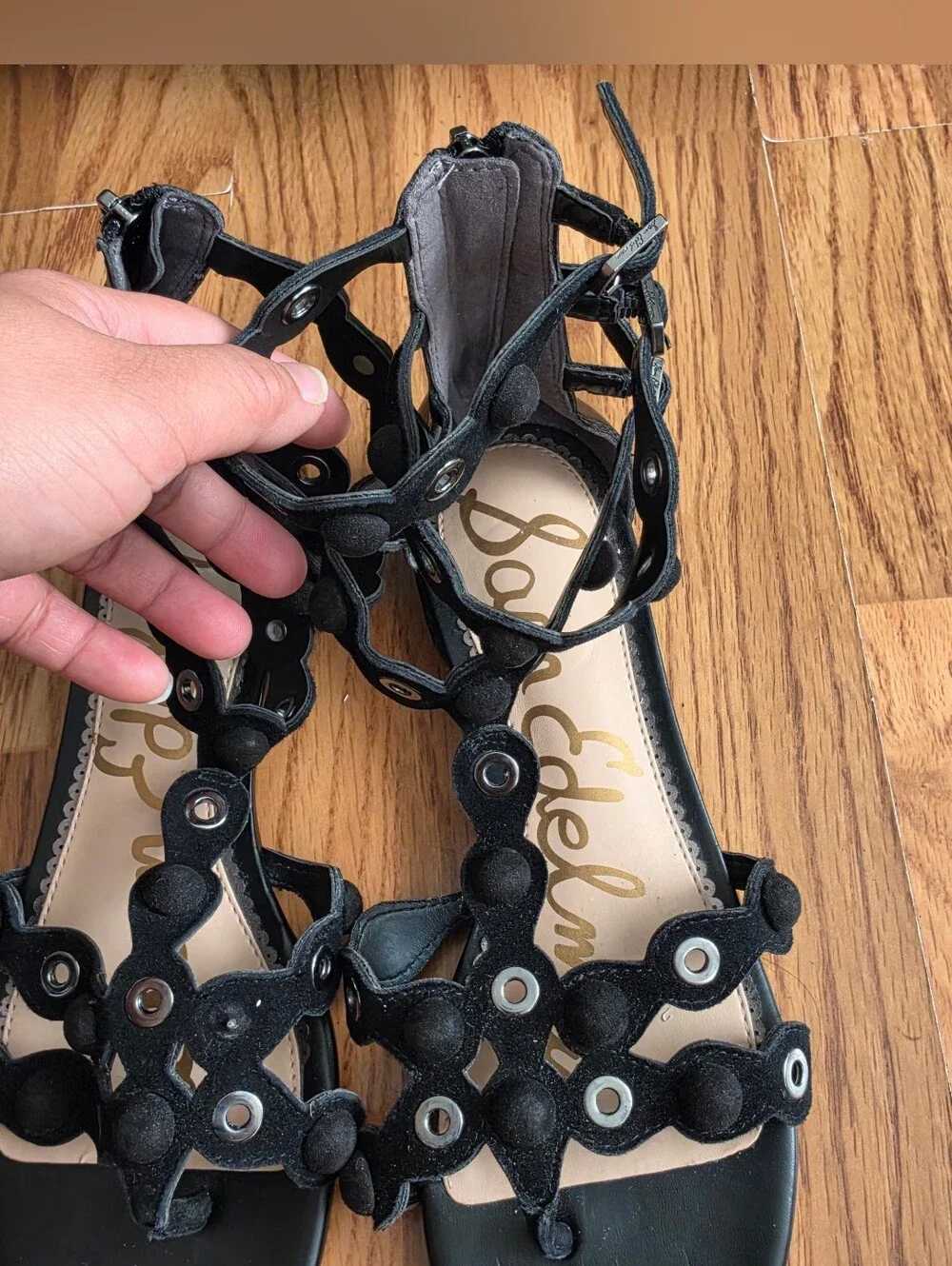 Sam Edelman Black Suede Embellished Gladiator Sandals